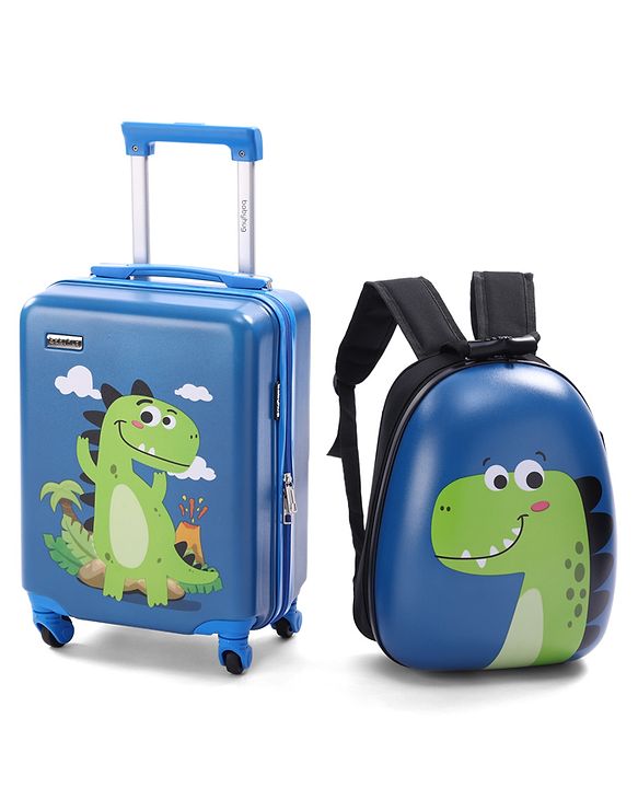 Babyhug Kids Travel Trolley Suitcase 18 inch with Wheels & Backpack 15 inch Set Shock-Resistant Shell| Telescopic Handle Water-Resistant Smooth Wheels Lightweight Carry-On Easy Zipper Closure - Blue