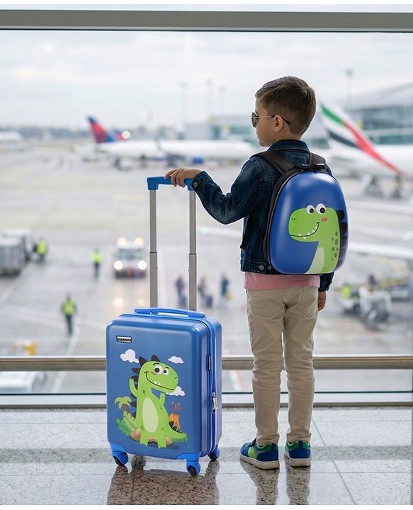 Babyhug Kids Travel Trolley Suitcase 18 inch with Wheels & Backpack 15 inch Set Shock-Resistant Shell| Telescopic Handle Water-Resistant Smooth Wheels Lightweight Carry-On Easy Zipper Closure - Blue