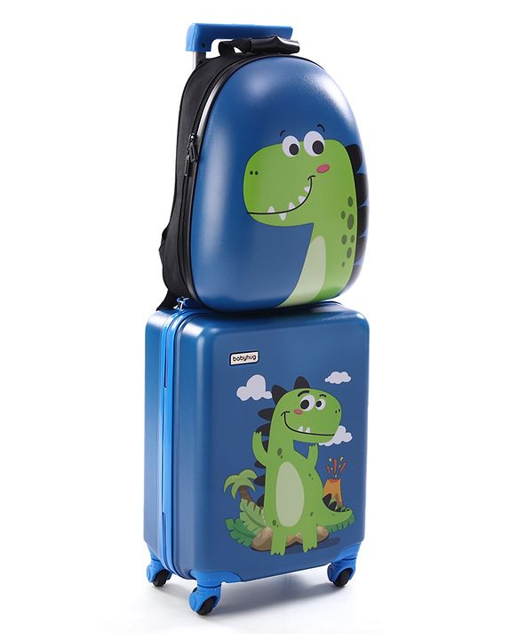 Babyhug Kids Travel Trolley Suitcase 18 inch with Wheels & Backpack 15 inch Set Shock-Resistant Shell| Telescopic Handle Water-Resistant Smooth Wheels Lightweight Carry-On Easy Zipper Closure - Blue