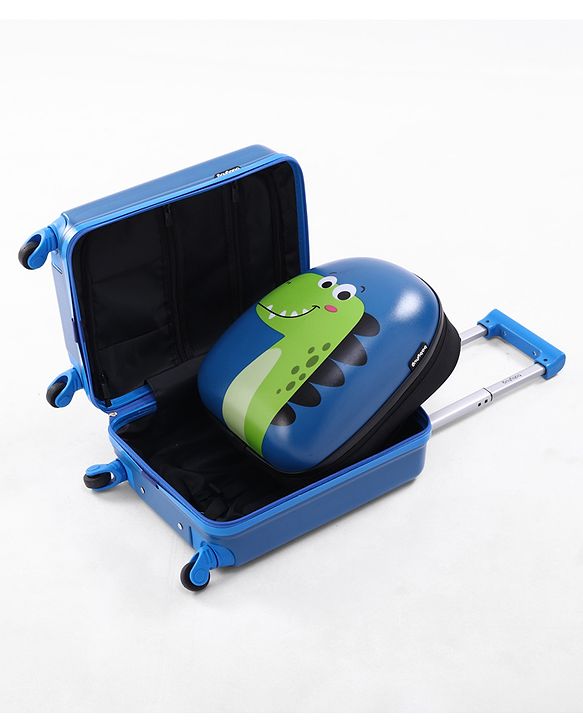Babyhug Kids Travel Trolley Suitcase 18 inch with Wheels & Backpack 15 inch Set Shock-Resistant Shell| Telescopic Handle Water-Resistant Smooth Wheels Lightweight Carry-On Easy Zipper Closure - Blue