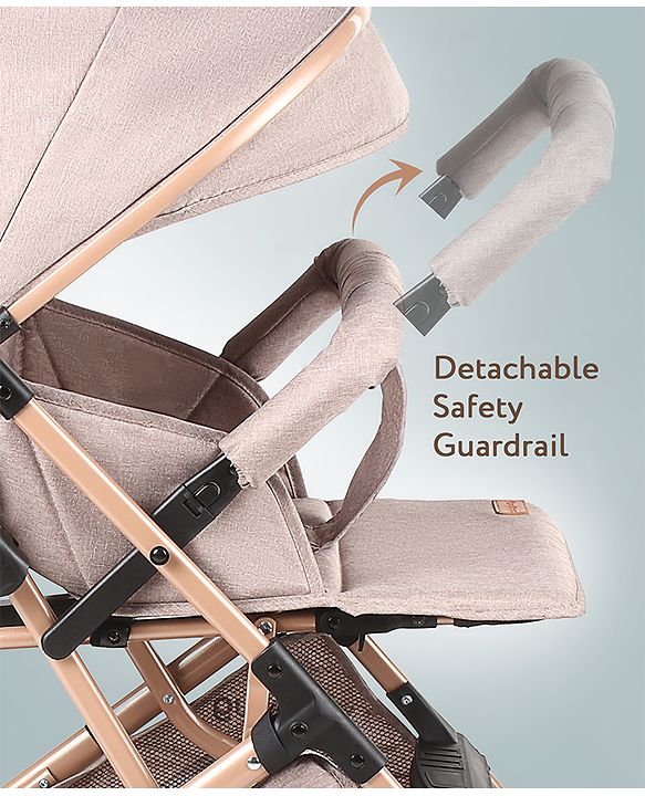 Babyhug Standard Baby Stroller with Integrated Trolley Handle - Beige | Reclining Seat| Safety Harness| Compact Fold| Lightweight Travel-Friendly| Swivel Wheel with Lock| Rear Wheels with Brake
