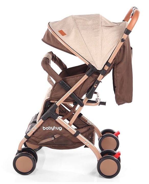 Babyhug Standard Baby Stroller with Integrated Trolley Handle - Beige | Reclining Seat| Safety Harness| Compact Fold| Lightweight Travel-Friendly| Swivel Wheel with Lock| Rear Wheels with Brake
