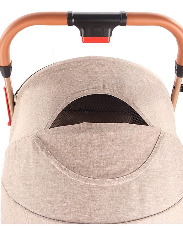 Babyhug Standard Baby Stroller with Integrated Trolley Handle - Beige | Reclining Seat| Safety Harness| Compact Fold| Lightweight Travel-Friendly| Swivel Wheel with Lock| Rear Wheels with Brake