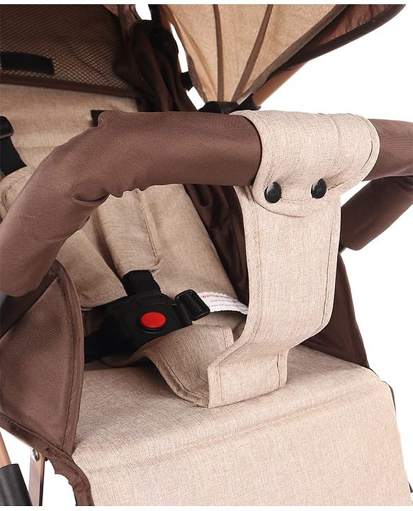 Babyhug Standard Baby Stroller with Integrated Trolley Handle - Beige | Reclining Seat| Safety Harness| Compact Fold| Lightweight Travel-Friendly| Swivel Wheel with Lock| Rear Wheels with Brake