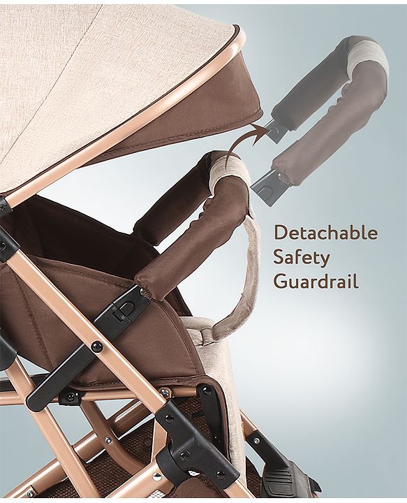 Babyhug Standard Baby Stroller with Integrated Trolley Handle - Beige | Reclining Seat| Safety Harness| Compact Fold| Lightweight Travel-Friendly| Swivel Wheel with Lock| Rear Wheels with Brake