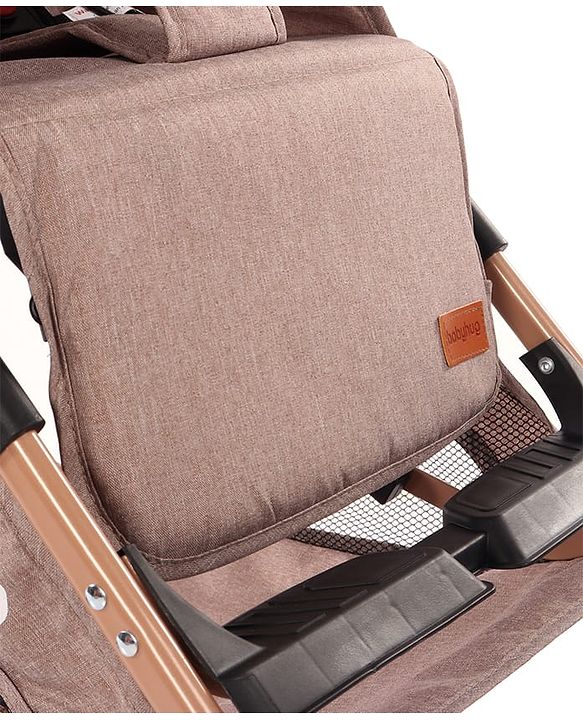 Babyhug Standard Baby Stroller with Integrated Trolley Handle - Beige | Reclining Seat| Safety Harness| Compact Fold| Lightweight Travel-Friendly| Swivel Wheel with Lock| Rear Wheels with Brake