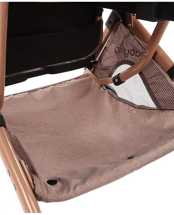 Babyhug Standard Baby Stroller with Integrated Trolley Handle - Beige | Reclining Seat| Safety Harness| Compact Fold| Lightweight Travel-Friendly| Swivel Wheel with Lock| Rear Wheels with Brake