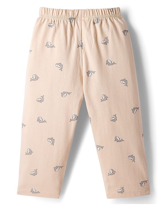 Babyhug Cotton Knit Full Sleeves Co-ord Night Suit With Shark Print - Light Pink