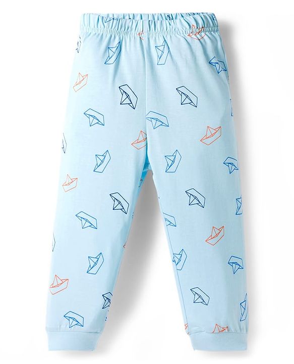 Babyhug Cotton Knit Full Sleeves Night Suit With Bear Print - Light Blue