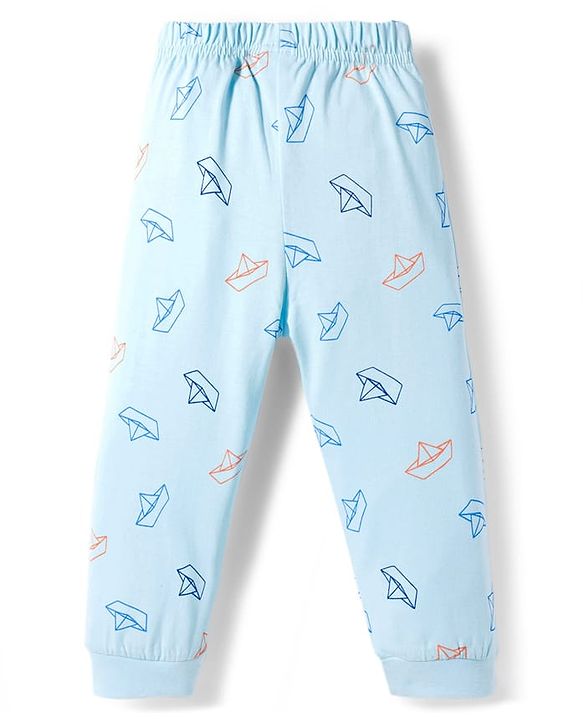 Babyhug Cotton Knit Full Sleeves Night Suit With Bear Print - Light Blue