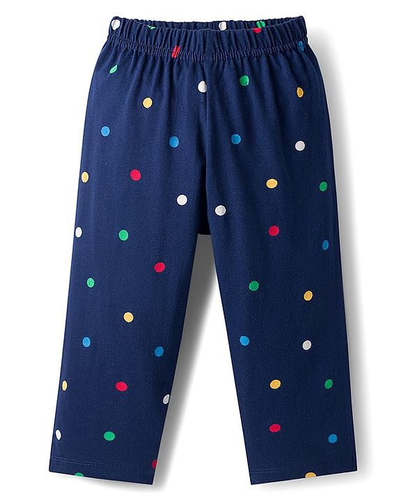 Babyhug Cotton Knit Full Sleeves Co-ord Night Suit With Polka Dot Print - Navy Blue