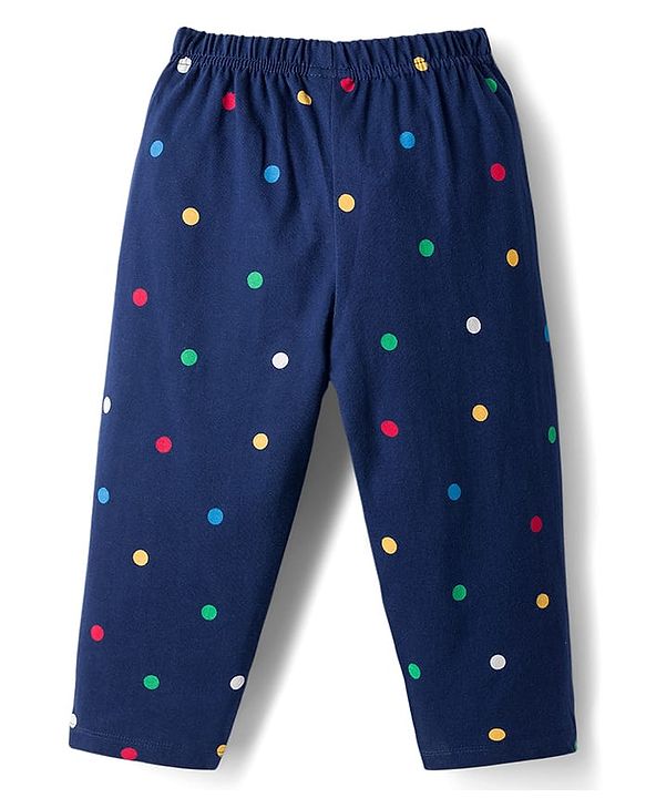 Babyhug Cotton Knit Full Sleeves Co-ord Night Suit With Polka Dot Print - Navy Blue