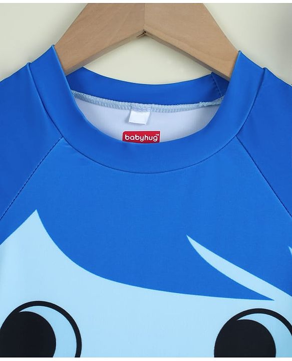 Babyhug Raglan Half Sleeves Printed Two Piece Swimsuit With Cap - Blue
