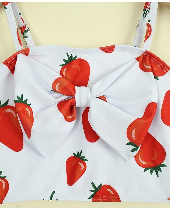 Babyhug Sleeveless Strawberry Printed Two Piece Swimsuit With Cap - Red