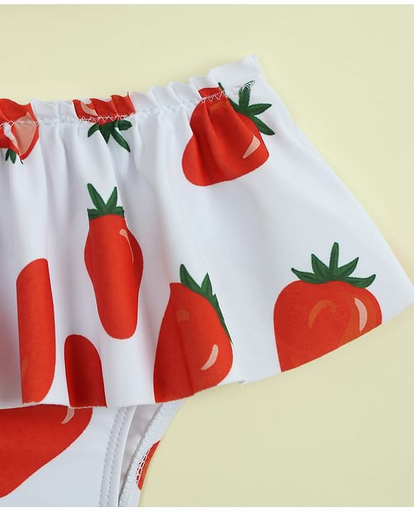 Babyhug Sleeveless Strawberry Printed Two Piece Swimsuit With Cap - Red