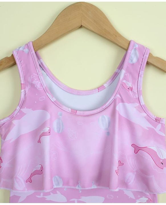 Babyhug Sleeveless Sea Life Printed Frock Swimsuit - Purple