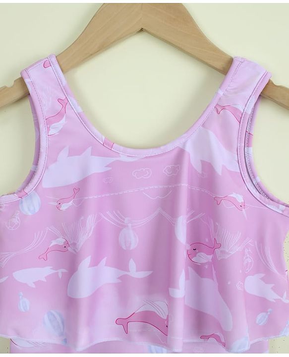 Babyhug Sleeveless Sea Life Printed Frock Swimsuit - Purple