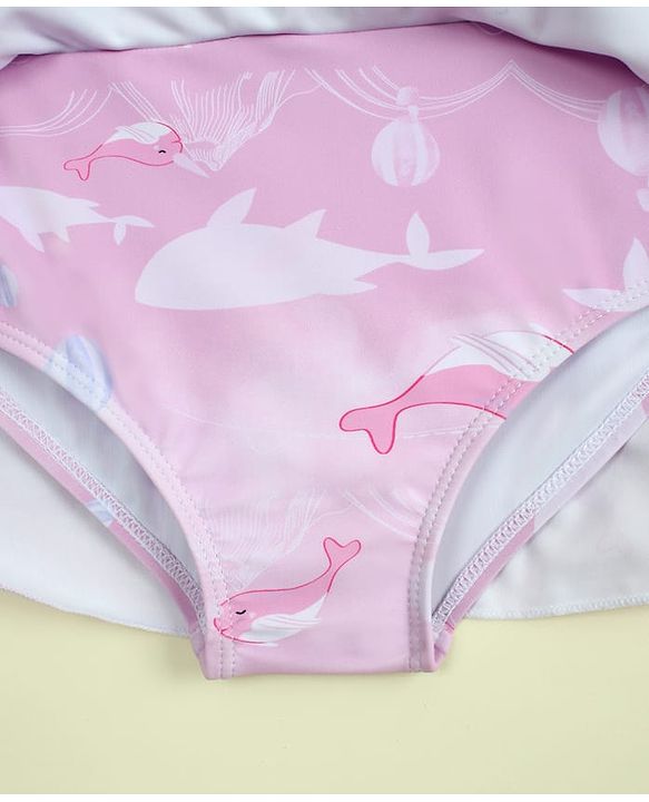 Babyhug Sleeveless Sea Life Printed Frock Swimsuit - Purple