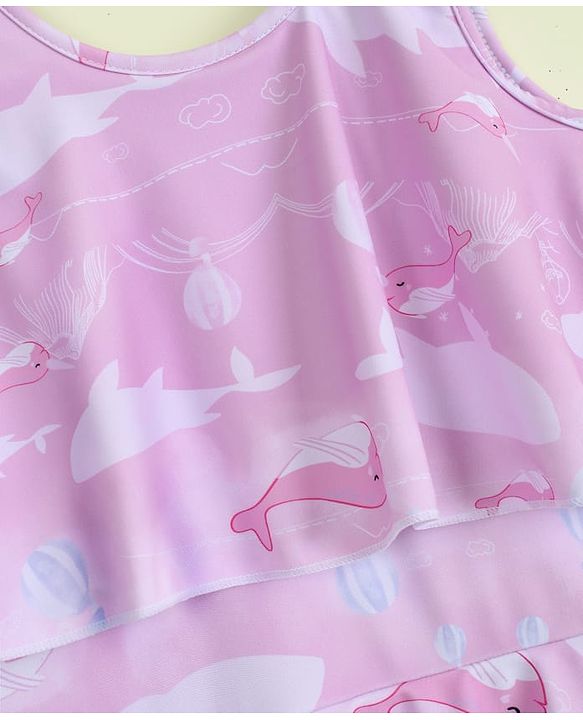 Babyhug Sleeveless Sea Life Printed Frock Swimsuit - Purple