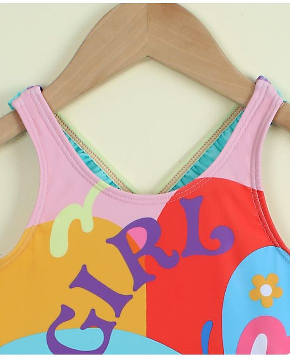 Babyhug Sleeveless Butterfly Printed Frock Swimsuit With Cap - Multicolour