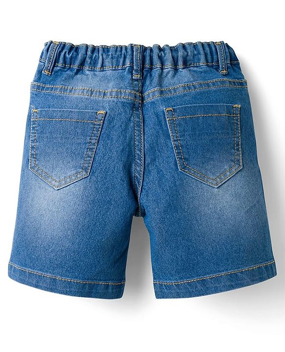 Babyhug Mid Thigh Washed Denim Shorts With Number Embroidery & Stretch - Light Blue