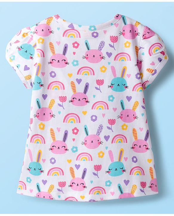 Babyhug Cotton Knit Half Sleeves Co-ords Capri Night Suit With Floral Print - Pink & White