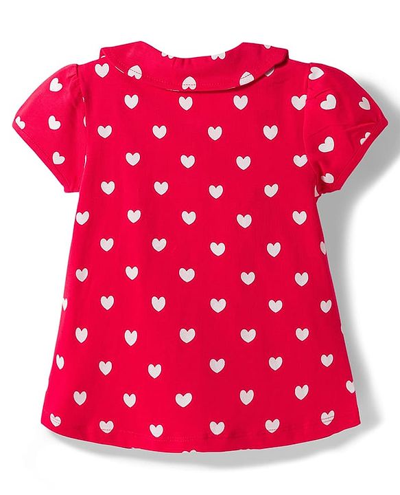 Babyhug Cotton Knit Half Sleeves Shirt & Pyjama Co-ord Night Suit With Heart Print - Red