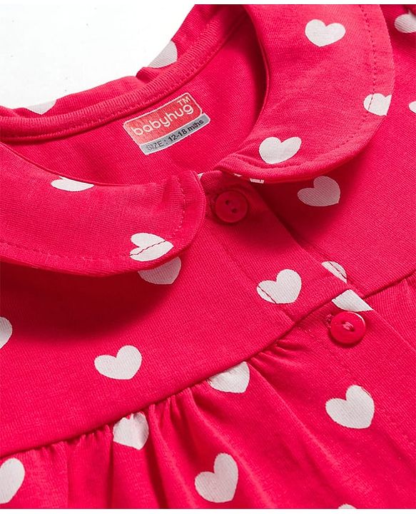 Babyhug Cotton Knit Half Sleeves Shirt & Pyjama Co-ord Night Suit With Heart Print - Red