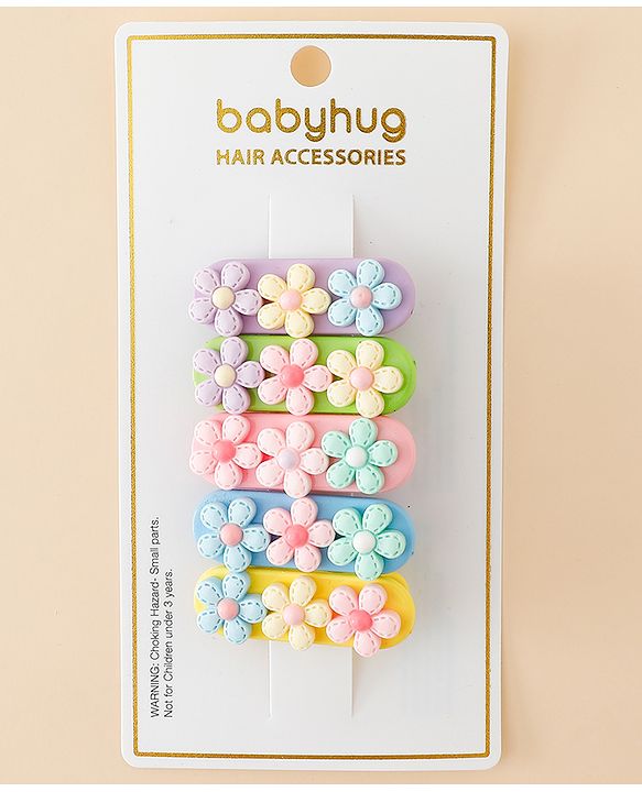 Babyhug Snap Clips Free Size with Floral Applique Pack of 5 - Multicolor