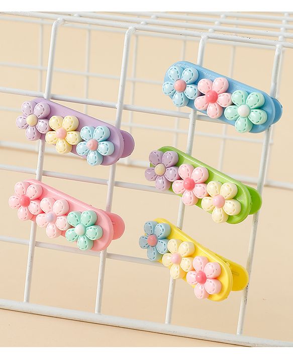 Babyhug Snap Clips Free Size with Floral Applique Pack of 5 - Multicolor