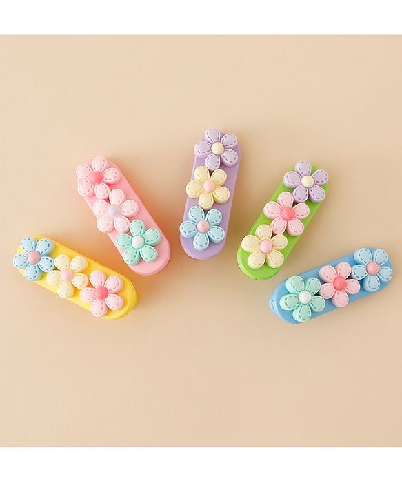 Babyhug Snap Clips Free Size with Floral Applique Pack of 5 - Multicolor