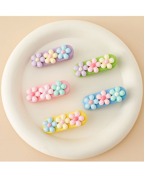 Babyhug Snap Clips Free Size with Floral Applique Pack of 5 - Multicolor