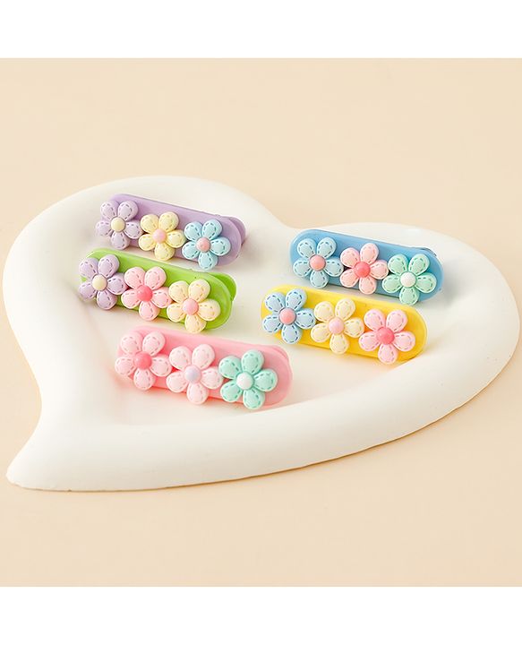 Babyhug Snap Clips Free Size with Floral Applique Pack of 5 - Multicolor