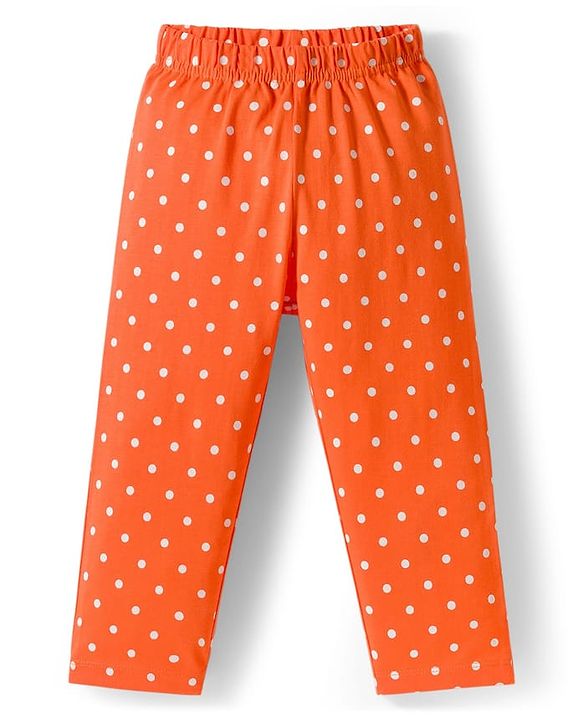 Babyhug Cotton Knit Full Sleeves Co-ords Night Suit With Polka Dot Print - Orange