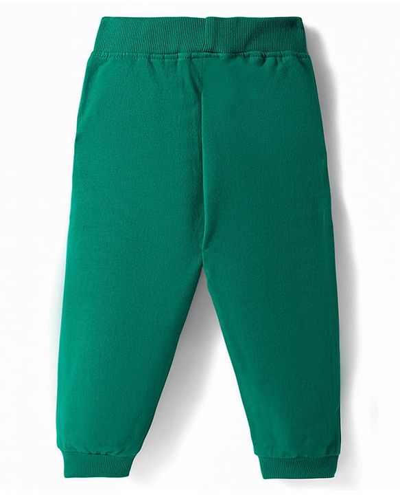 Babyhug Terry Knit Full Sleeves T-Shirt & Lounge Pant Set with Bear Print & Patch - Green