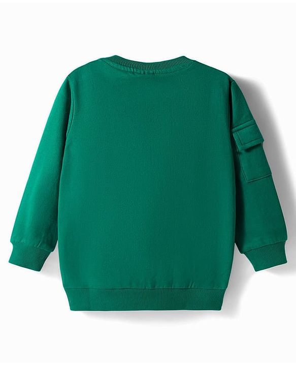 Babyhug Terry Knit Full Sleeves T-Shirt & Lounge Pant Set with Bear Print & Patch - Green