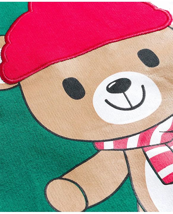 Babyhug Terry Knit Full Sleeves T-Shirt & Lounge Pant Set with Bear Print & Patch - Green