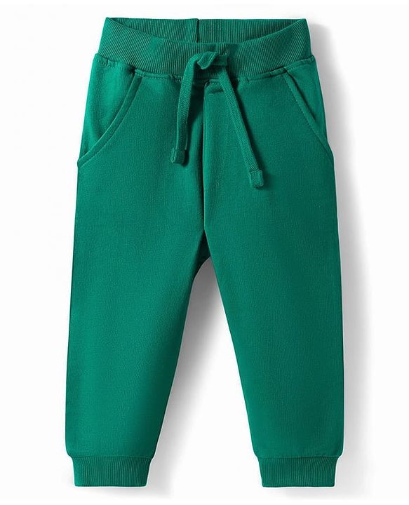 Babyhug Terry Knit Full Sleeves T-Shirt & Lounge Pant Set with Bear Print & Patch - Green