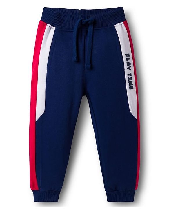 Babyhug Terry Knit Full Raglan Sleeves Hooded T-Shirt & Lounge Pant Set With Number Print - Navy Blue