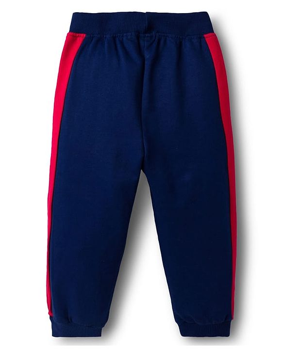 Babyhug Terry Knit Full Raglan Sleeves Hooded T-Shirt & Lounge Pant Set With Number Print - Navy Blue