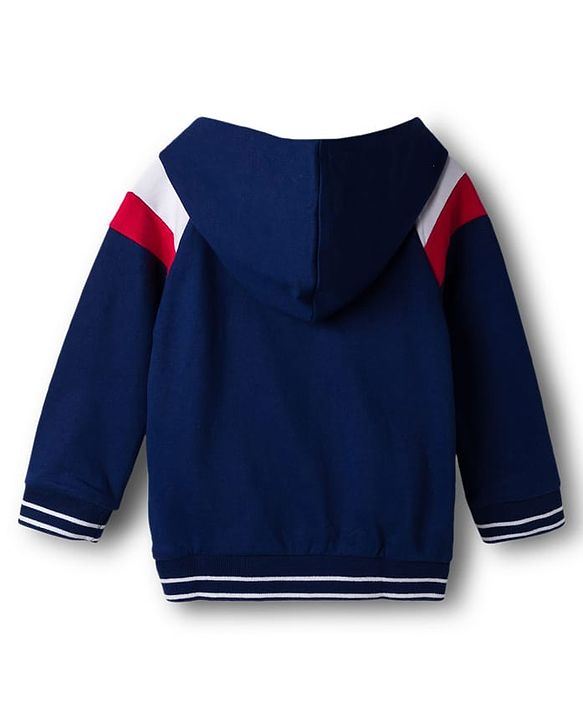 Babyhug Terry Knit Full Raglan Sleeves Hooded T-Shirt & Lounge Pant Set With Number Print - Navy Blue