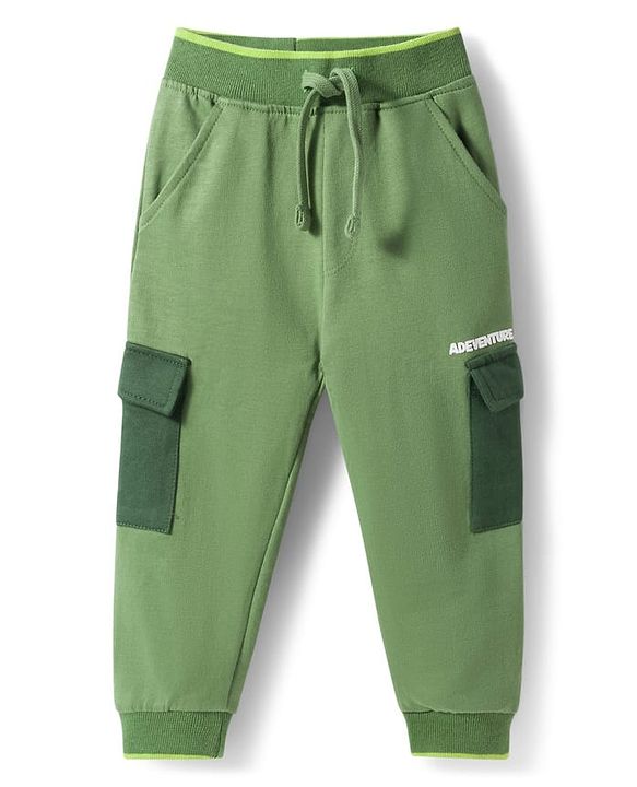 Babyhug Terry Knit Full Sleeves Hooded Sweatshirt & Lounge Pant Set With Adventure Print - Green