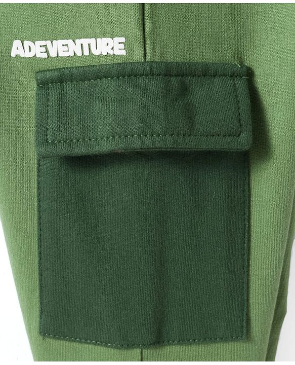 Babyhug Terry Knit Full Sleeves Hooded Sweatshirt & Lounge Pant Set With Adventure Print - Green