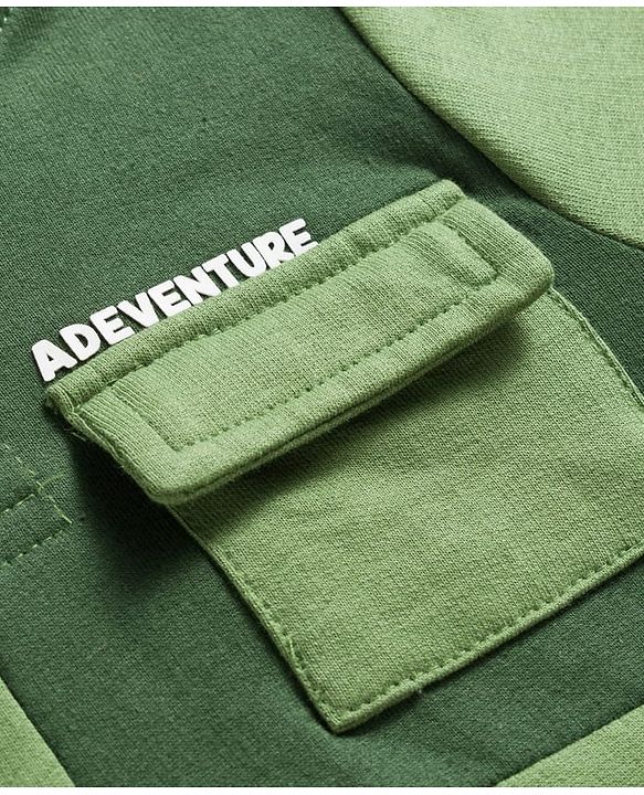 Babyhug Terry Knit Full Sleeves Hooded Sweatshirt & Lounge Pant Set With Adventure Print - Green