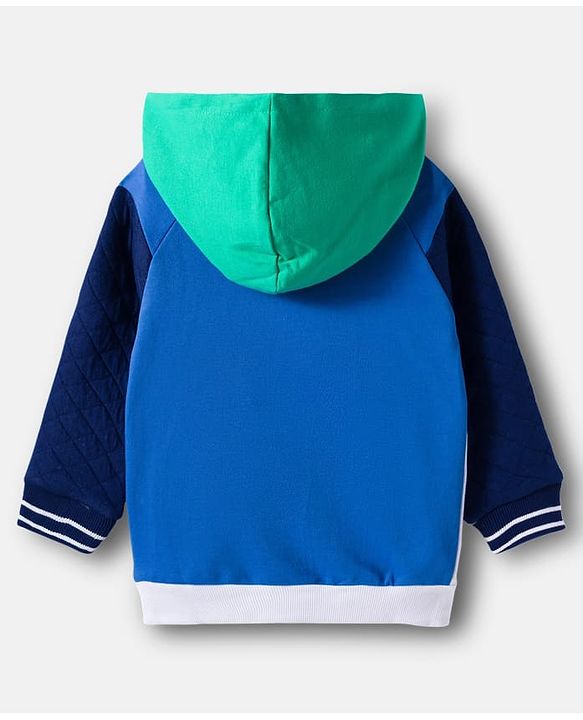 Babyhug Terry Knit Full Raglan Sleeves Cut & Sew Hooded T-Shirt & Lounge Pant Set with Explorer Print - Multicolor
