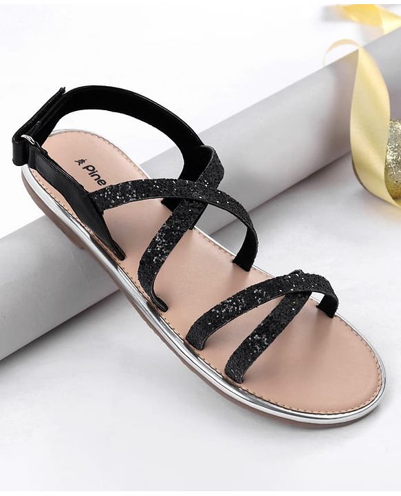 Pine Kids Party Wear Shimmered Sandals - Black