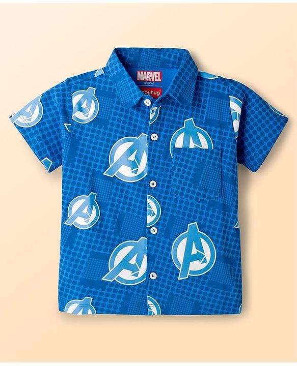 Babyhug Marvel Single Jersey Knit Half Sleeves Shirt & Shorts Set with T-Shirt & Avengers Graphic - Blue