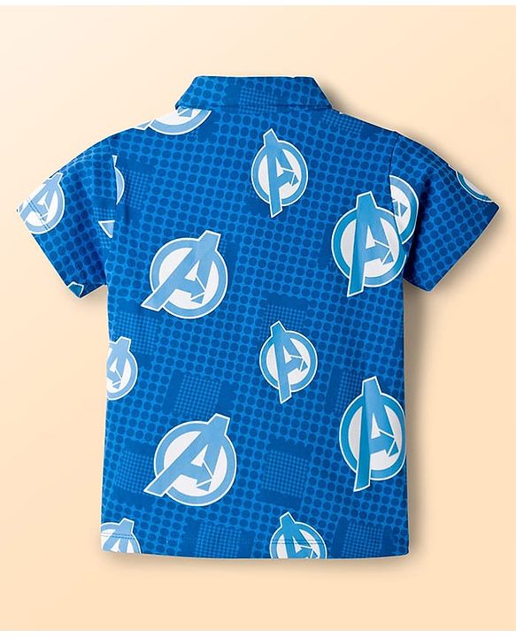 Babyhug Marvel Single Jersey Knit Half Sleeves Shirt & Shorts Set with T-Shirt & Avengers Graphic - Blue