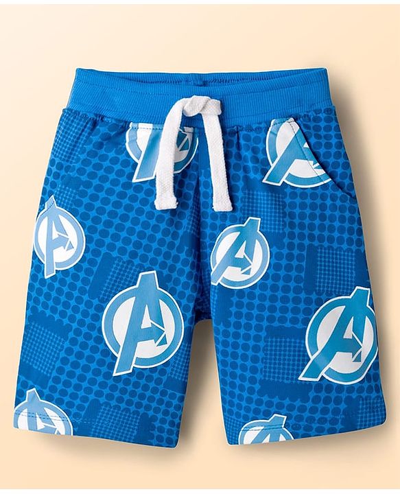 Babyhug Marvel Single Jersey Knit Half Sleeves Shirt & Shorts Set with T-Shirt & Avengers Graphic - Blue