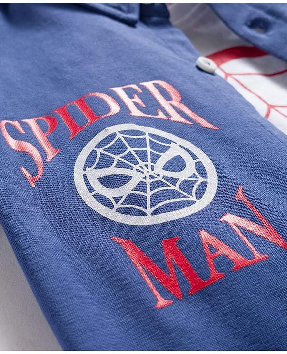 Babyhug Marvel Single Jersey Knit Half Sleeves Spider Man Printed Shirt With T-Shirt  - Navy Blue
